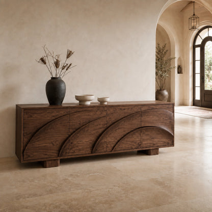 Sideboard with Curved Cabinet Doors in Natural Solid Wood for Dining - Woodenecho - 6
