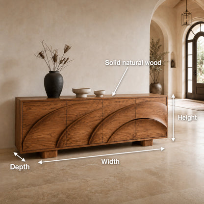 Sideboard with Curved Cabinet Doors in Natural Solid Wood for Dining - Woodenecho - 8