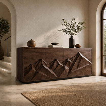 Sideboard with Geometric Carved Cabinet Doors in Natural Solid Wood - Woodenecho - 2