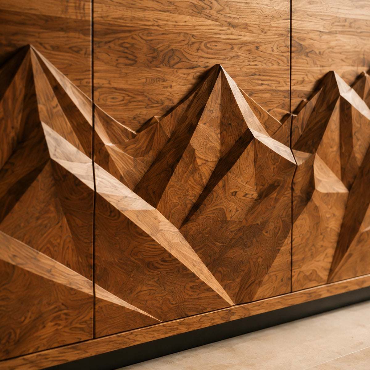 Sideboard with Geometric Carved Cabinet Doors in Natural Solid Wood - Woodenecho - 7