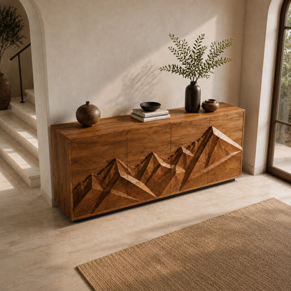 Sideboard with Geometric Carved Cabinet Doors in Natural Solid Wood - Woodenecho - 8