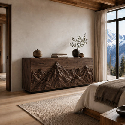 Sideboard with Mountain-Carved Cabinet Doors in Natural Solid Wood - Woodenecho - 2