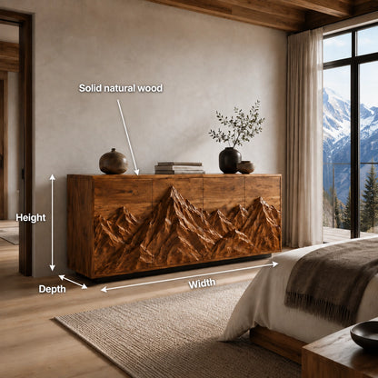 Sideboard with Mountain-Carved Cabinet Doors in Natural Solid Wood - Woodenecho - 7