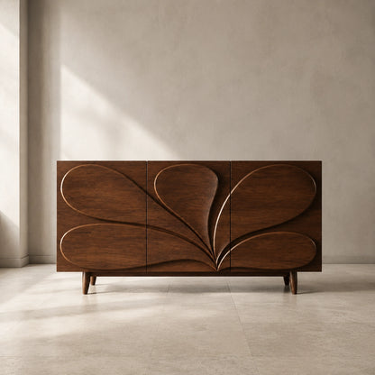 Sideboard with Sculptural Leaf-Carved Doors in Natural Solid Wood - Woodenecho - 1