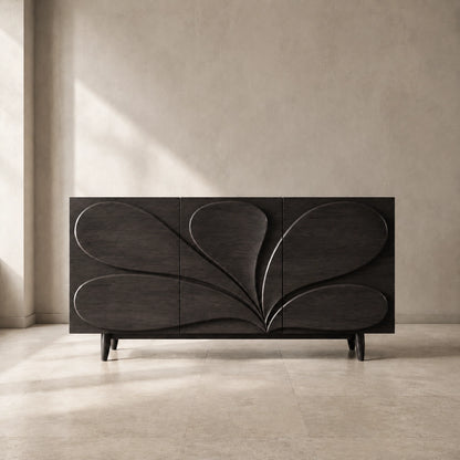 Sideboard with Sculptural Leaf-Carved Doors in Natural Solid Wood - Woodenecho - 5