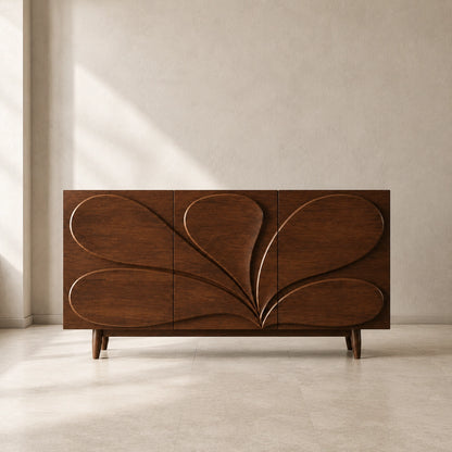 Sideboard with Sculptural Leaf-Carved Doors in Natural Solid Wood - Woodenecho - 7