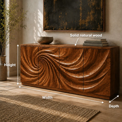 Sideboard with Sculptural Spiral-Carved Doors in Natural Solid Wood - Woodenecho - 8