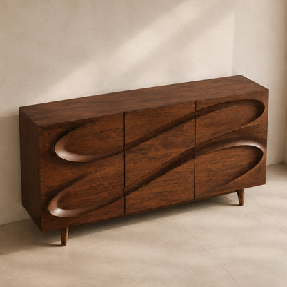 Sideboard with Sculptural Wave-Carved Doors in Natural Solid Wood - Woodenecho - 2