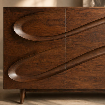 Sideboard with Sculptural Wave-Carved Doors in Natural Solid Wood - Woodenecho - 3