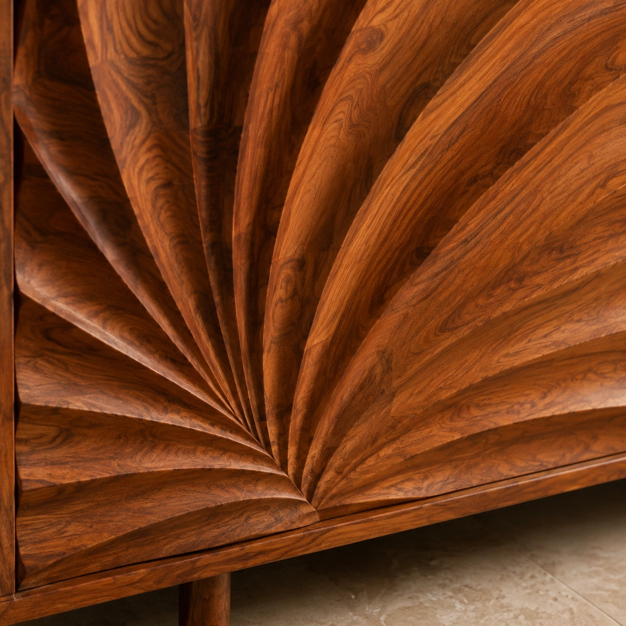 Sideboard with Sculptural Wave-Carved Doors in Natural Solid Wood - Woodenecho - 7