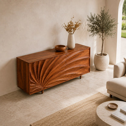 Sideboard with Sculptural Wave-Carved Doors in Natural Solid Wood - Woodenecho - 8