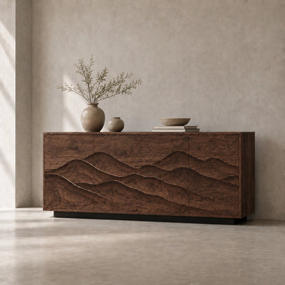 Sideboard with Wave-Carved Cabinet Doors in Natural Solid Wood Design - Woodenecho - 4