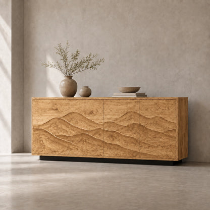 Sideboard with Wave-Carved Cabinet Doors in Natural Solid Wood Design - Woodenecho - 5