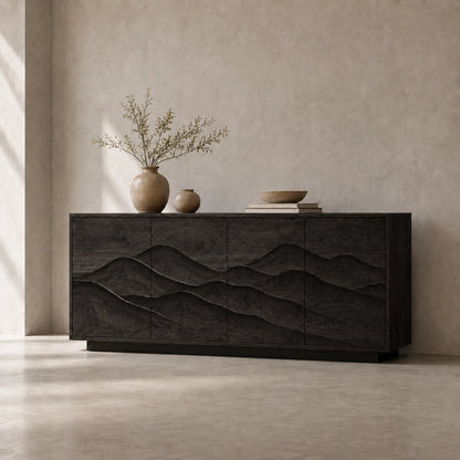 Sideboard with Wave-Carved Cabinet Doors in Natural Solid Wood Design - Woodenecho - 6