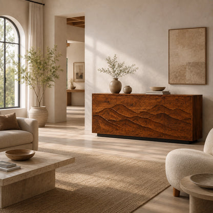 Sideboard with Wave-Carved Cabinet Doors in Natural Solid Wood Design - Woodenecho - 7