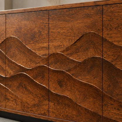 Sideboard with Wave-Carved Cabinet Doors in Natural Solid Wood Design - Woodenecho - 8