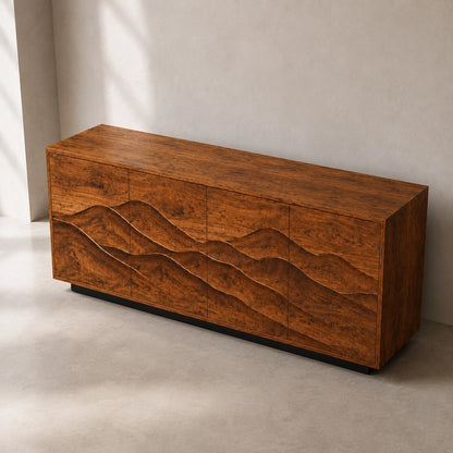 Sideboard with Wave-Carved Cabinet Doors in Natural Solid Wood Design - Woodenecho - 9
