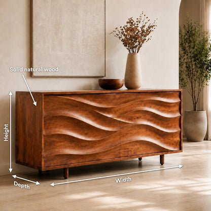 Sideboard with Wave-Carved Cabinet Doors in Natural Solid Wood Storage - Woodenecho - 10