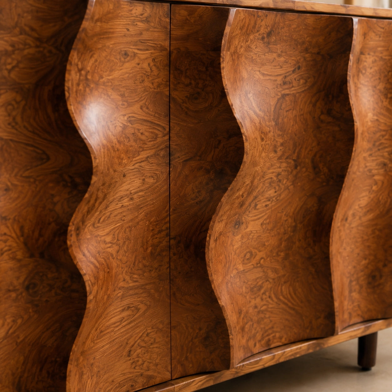 Sideboard with Wave-Carved Cabinet Doors in Natural Solid Wood Storage - Woodenecho - 7