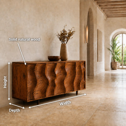 Sideboard with Wave-Carved Cabinet Doors in Natural Solid Wood Storage - Woodenecho - 9