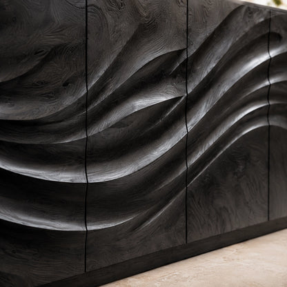 Sideboard with Wave-Carved Cabinet Doors in Natural Solid Wood - Woodenecho - 7