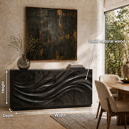 Sideboard with Wave-Carved Cabinet Doors in Natural Solid Wood - Woodenecho - 9