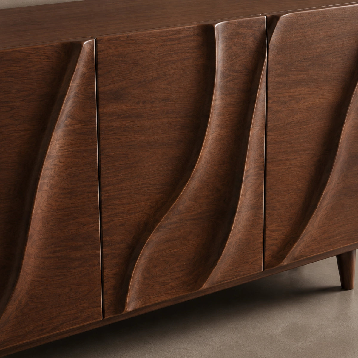 Sideboard with Wave-Carved Doors in Natural Solid Wood for Dining - Woodenecho - 1