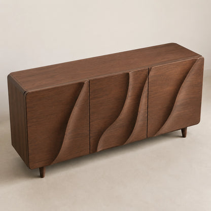 Sideboard with Wave-Carved Doors in Natural Solid Wood for Dining - Woodenecho - 7