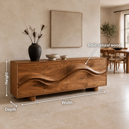 Sideboard with Wave-Carved Doors in Natural Solid Wood for Dining - Woodenecho - 9