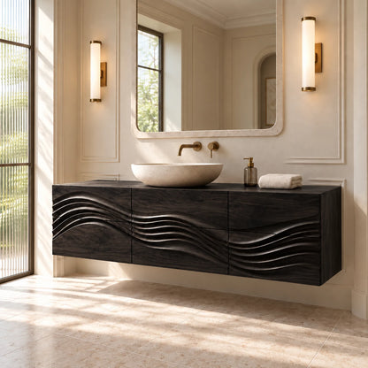 Single Bathroom Vanity with Sink, Flowing Wave-Carved Six-Drawer Front - Woodenecho - 11