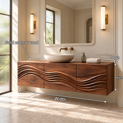 Single Bathroom Vanity with Sink, Flowing Wave-Carved Six-Drawer Front - Woodenecho - 8