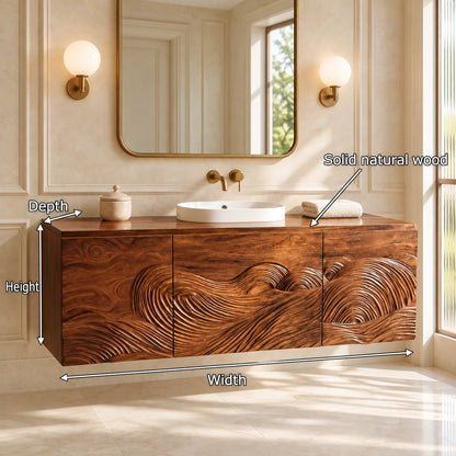 Single Bathroom Vanity with Sink, Three Wave-Carved Doors and Slab-Top Basin - Woodenecho - 8
