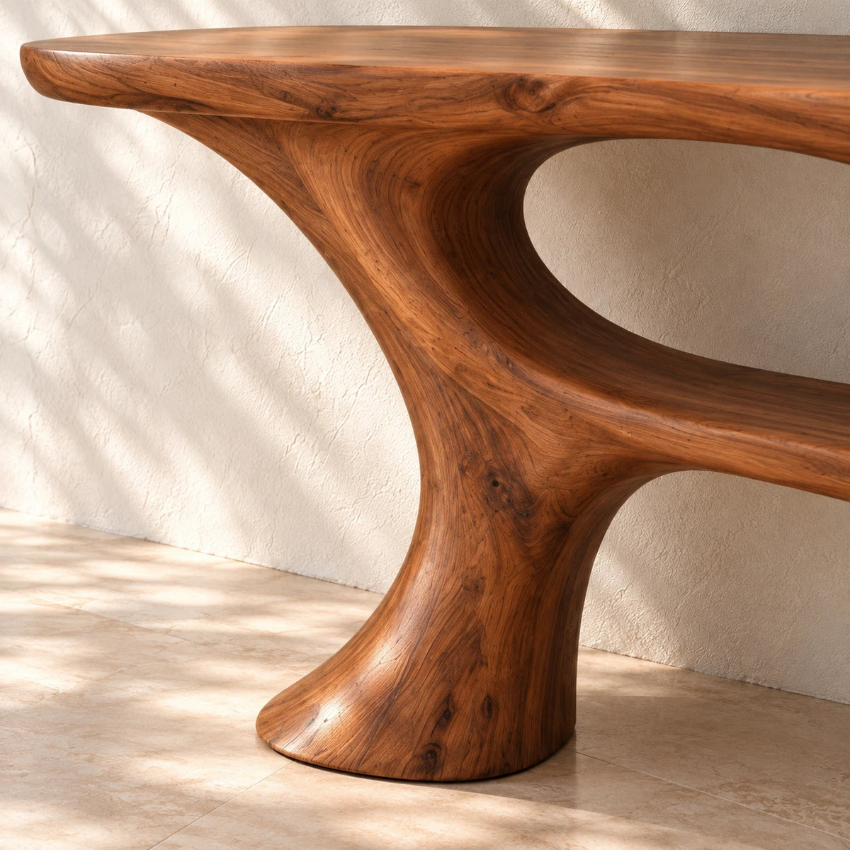 Sofa Table with Organic Pedestal Base, Open Center Loop and Low Shelf - Woodenecho - 4