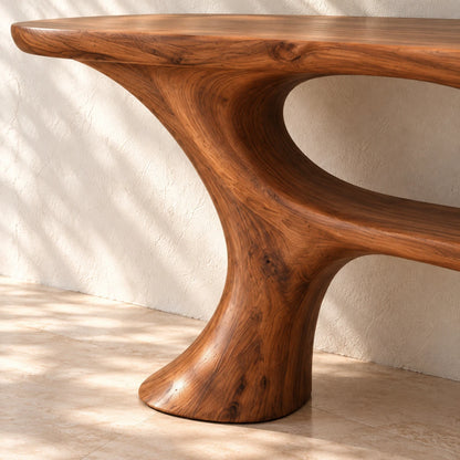 Sofa Table with Organic Pedestal Base, Open Center Loop and Low Shelf - Woodenecho - 4