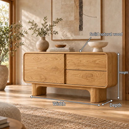 Solid Wood Sideboard with Door, Twin Drawers and Rounded Block-Leg Base - Woodenecho - 10
