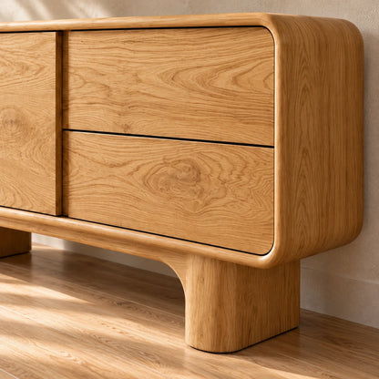 Solid Wood Sideboard with Door, Twin Drawers and Rounded Block-Leg Base - Woodenecho - 4