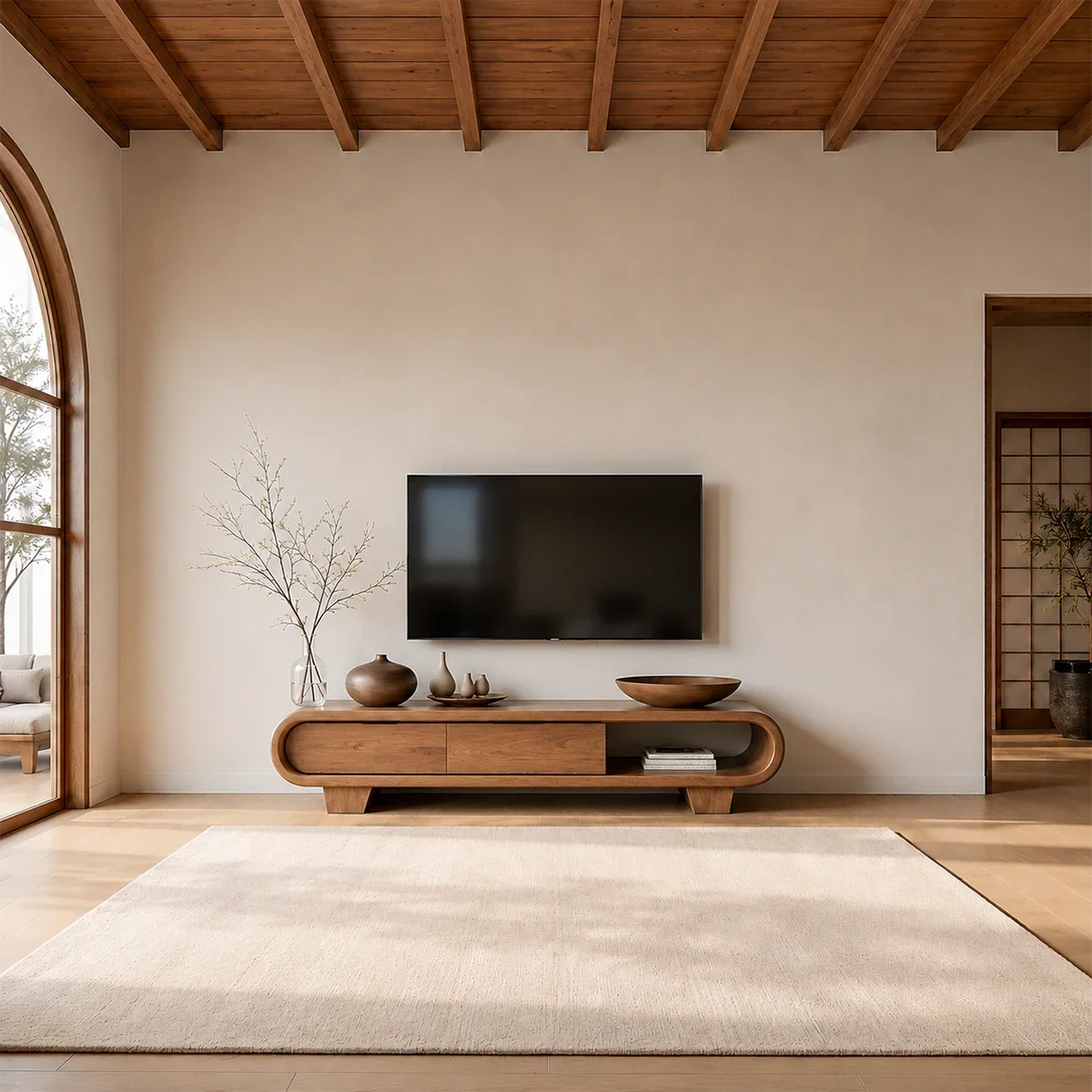 Solid Wood TV Stand with Low Profile Design and Rounded End Frame - ArborisWood - 14