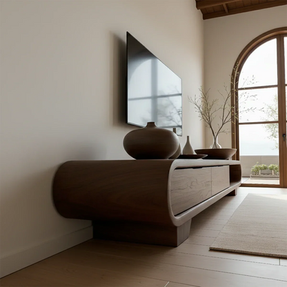 Solid Wood TV Stand with Low Profile Design and Rounded End Frame - ArborisWood - 5