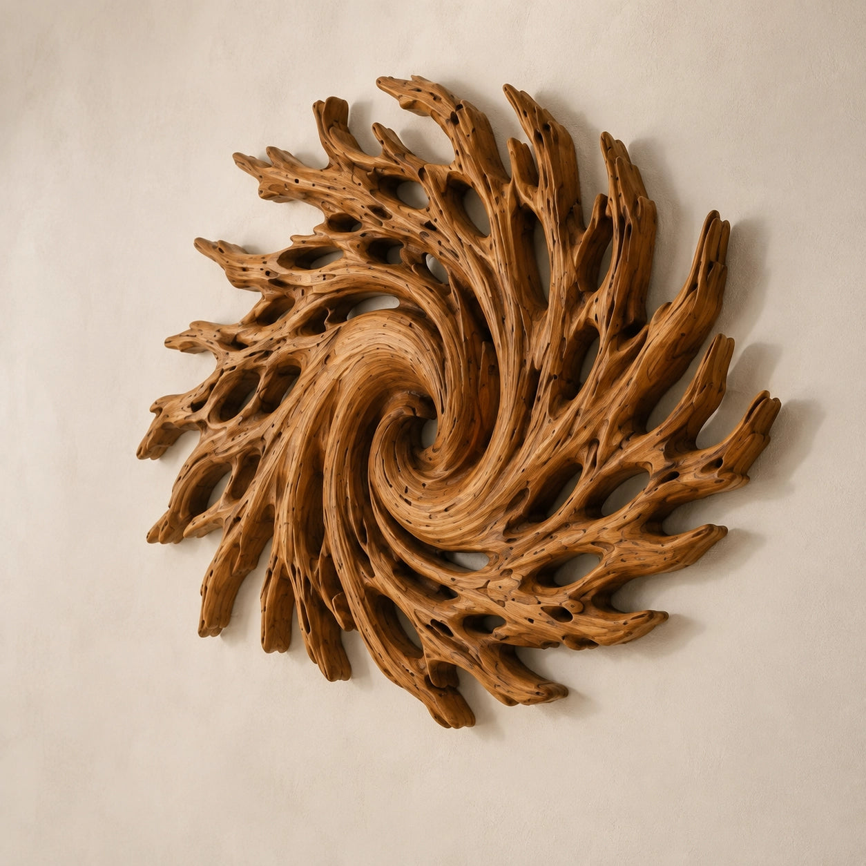 Spiral Wall Art with Radiating Carved Branches in Natural Solid Wood - Woodenecho - 6