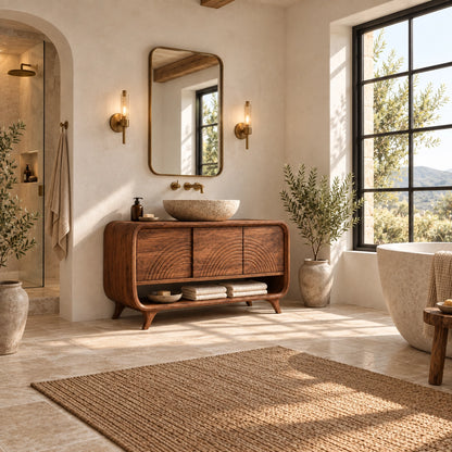 Traditional Bathroom Vanity with Arc-Carved Cabinet Doors in Wood - Woodenecho - 2