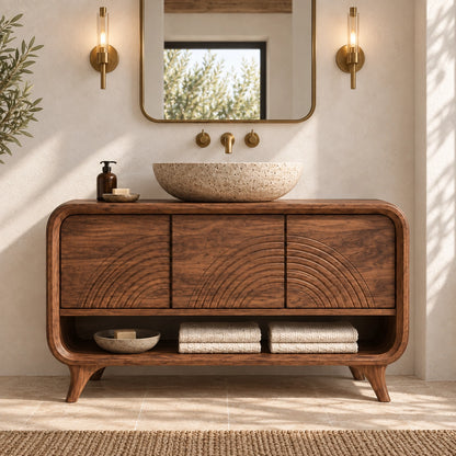 Traditional Bathroom Vanity with Arc-Carved Cabinet Doors in Wood - Woodenecho - 3