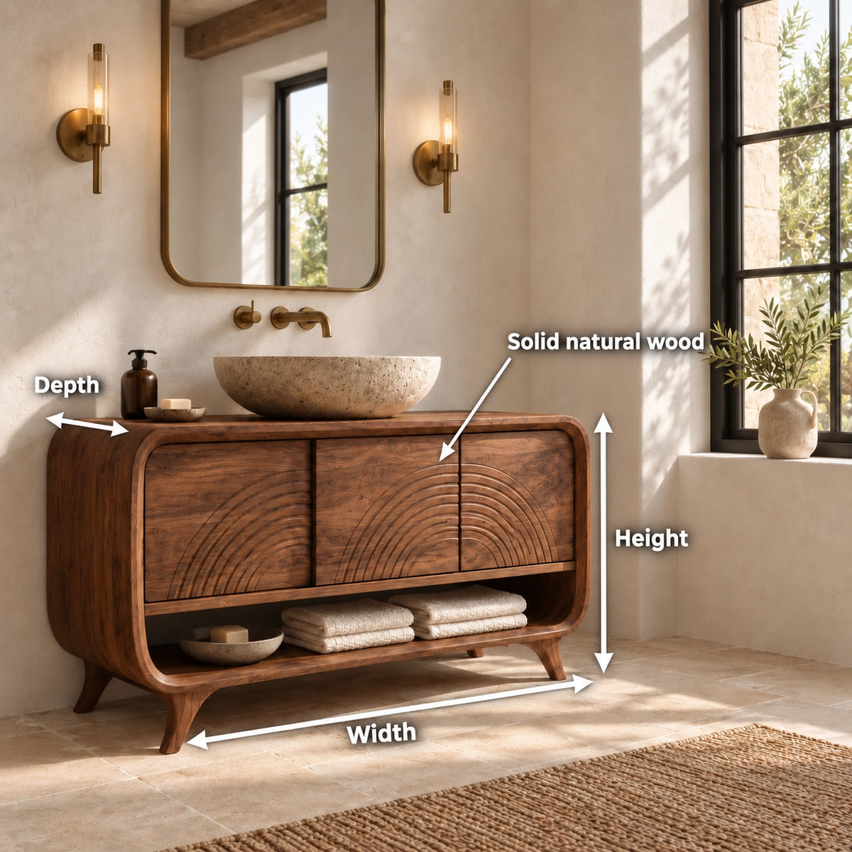 Traditional Bathroom Vanity with Arc-Carved Cabinet Doors in Wood - Woodenecho - 5