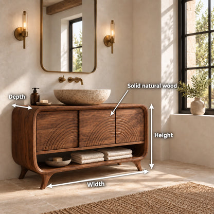 Traditional Bathroom Vanity with Arc-Carved Cabinet Doors in Wood - Woodenecho - 5
