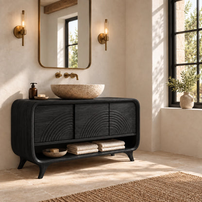 Traditional Bathroom Vanity with Arc-Carved Cabinet Doors in Wood - Woodenecho - 6