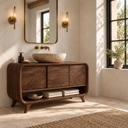 Traditional Bathroom Vanity with Arc-Carved Cabinet Doors in Wood - Woodenecho - 8