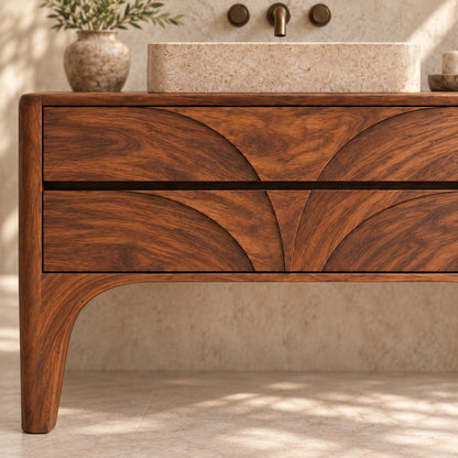 Traditional Bathroom Vanity with Arc-Carved Drawers in Natural Solid Wood - Woodenecho - 5
