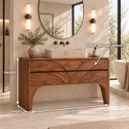 Traditional Bathroom Vanity with Arc-Carved Drawers in Natural Solid Wood - Woodenecho - 6