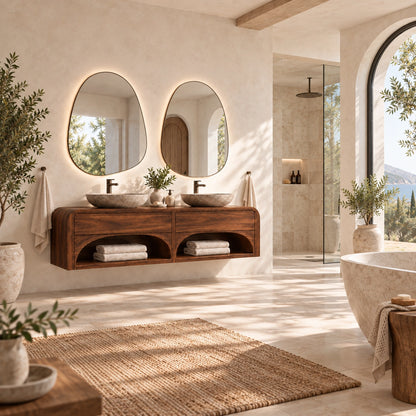 Traditional Bathroom Vanity with Arched Storage Shelves in Natural Solid Wood - Woodenecho - 2