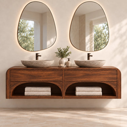 Traditional Bathroom Vanity with Arched Storage Shelves in Natural Solid Wood - Woodenecho - 3