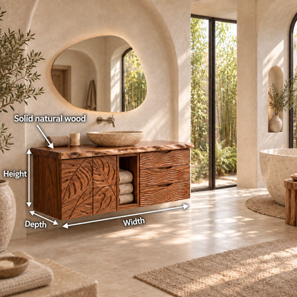 Traditional Bathroom Vanity with Carved Leaf Doors and Open Storage - Woodenecho - 6